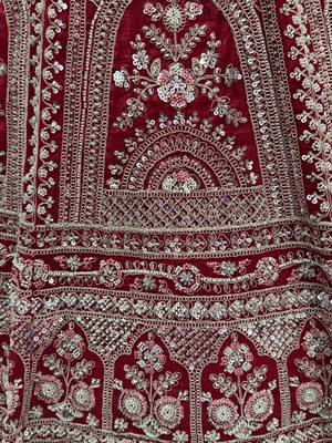 red dori embroidered satin bridal lehenga set choli with dupatta 7