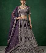 purple dori embroidered satin lehenga set choli with dupatta
