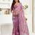Dusty wine linen floral & striped printed ready to wear saree