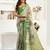Green linen floral & ethnic motifs printed ready to wear saree