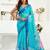 Turquoise  linen floral printed ready to wear saree