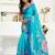 Turquoise  linen floral printed ready to wear saree