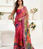  onion pink linen floral printed ready to wear saree