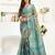 Petrol linen ethinic motifs printed ready to wear saree