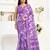 Purple linen  floral and bird motifs printed ready to wear saree