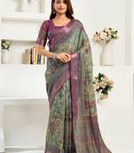 Multicoloured linen ikkat & floral printed ready to wear saree