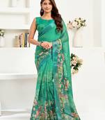 Rama green linen floral printed ready to wear saree