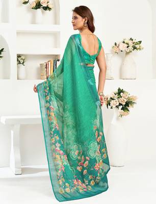 Rama green linen floral printed ready to wear saree 3