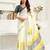 Off-white linen striped printed ready to wear saree