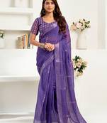 Purple linen geomatric   printed ready to wear saree