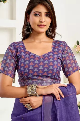 Purple linen geomatric   printed ready to wear saree