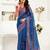 Navy blue linen kalamkari & ajrakh printed ready to wear saree
