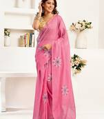 Baby pink linen geomatric   printed ready to wear saree