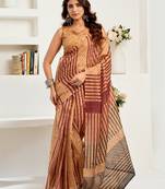 Caramel linen striped & geomatric printed ready to wear saree