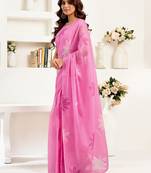 Pink linen floral printed ready to wear saree