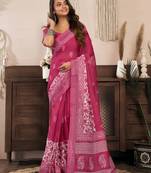 Pink linen floral printed ready to wear saree