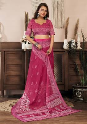 Pink linen floral printed ready to wear saree 6