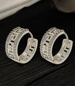 Silver plated greek key ameriacan diamond hoop earrings