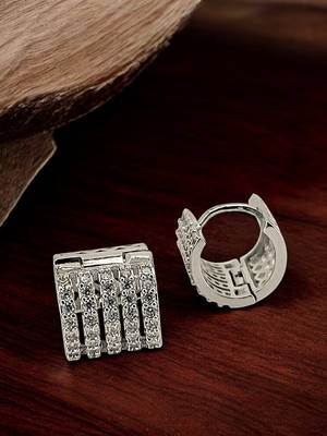 Silver plated anti tarnish american diamond hoop earrings 1
