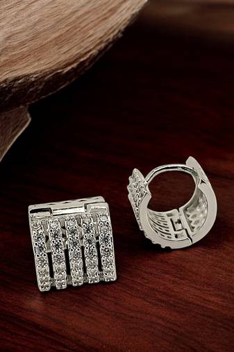 Silver plated anti tarnish american diamond hoop earrings