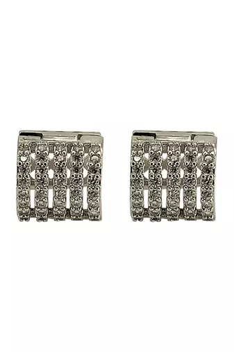 Silver plated anti tarnish american diamond hoop earrings