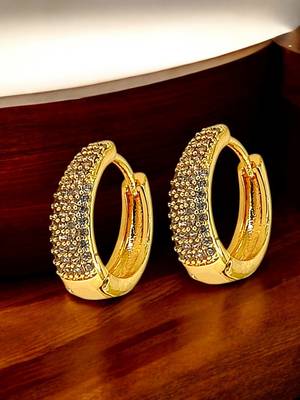 Gold plated american diamond huggie hoop earrings 1