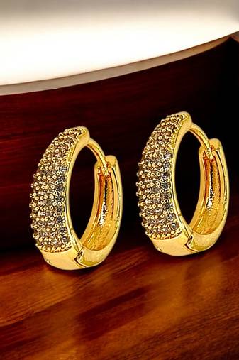 Gold plated american diamond huggie hoop earrings