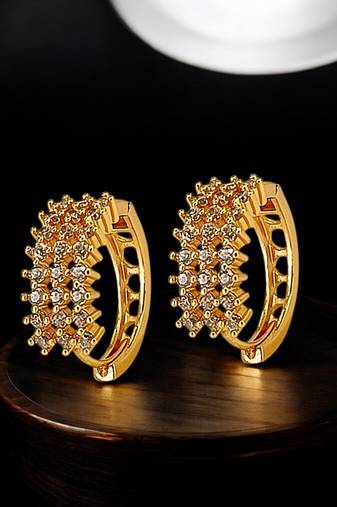 Gold plated anti tarnish american diamond hoop earrings