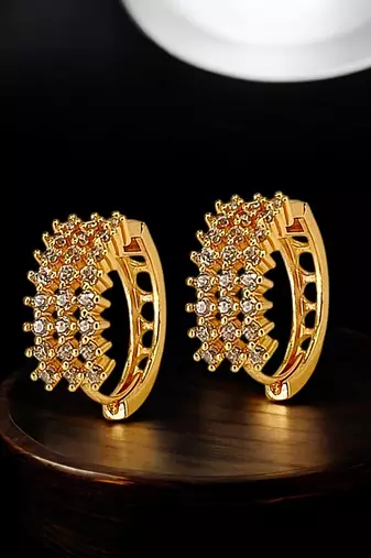 Gold plated anti tarnish american diamond hoop earrings