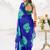 Stunning Blue Floral Printed Chiffon Office Wear Saree With Blouse