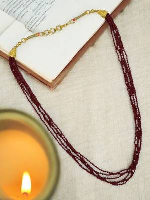 Gold plated maroon beads multi layer necklace and chain 1