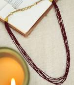 Gold plated maroon beads multi layer necklace and chain