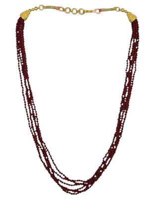 Gold plated maroon beads multi layer necklace and chain 3