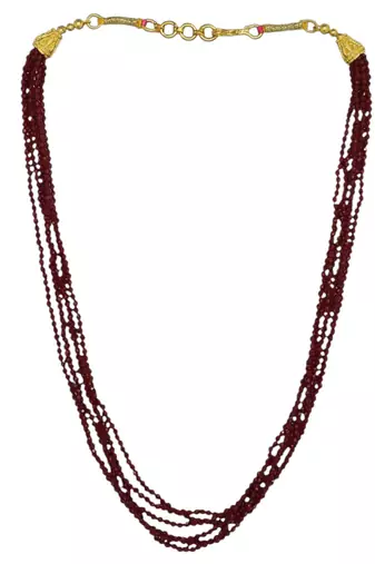 Gold plated maroon beads multi layer necklace and chain