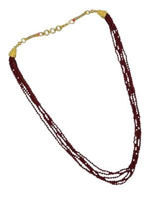 Gold plated maroon beads multi layer necklace and chain 4