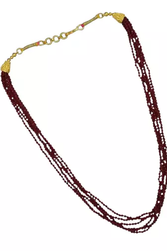 Gold plated maroon beads multi layer necklace and chain