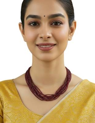 Gold plated maroon beads multi layer necklace and chain 5
