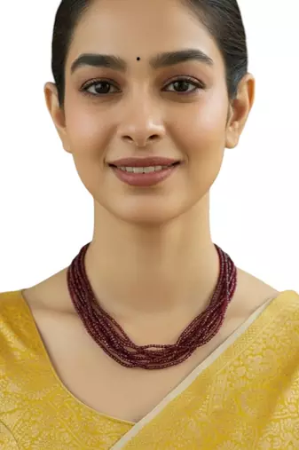 Gold plated maroon beads multi layer necklace and chain