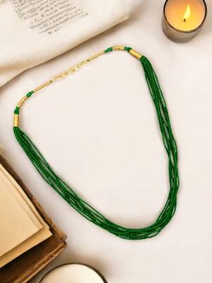 Gold plated green beads multi layer necklace and chain 1