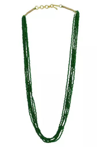 Gold plated green beads multi layer necklace and chain