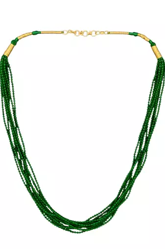 Gold plated green beads multi layer necklace and chain