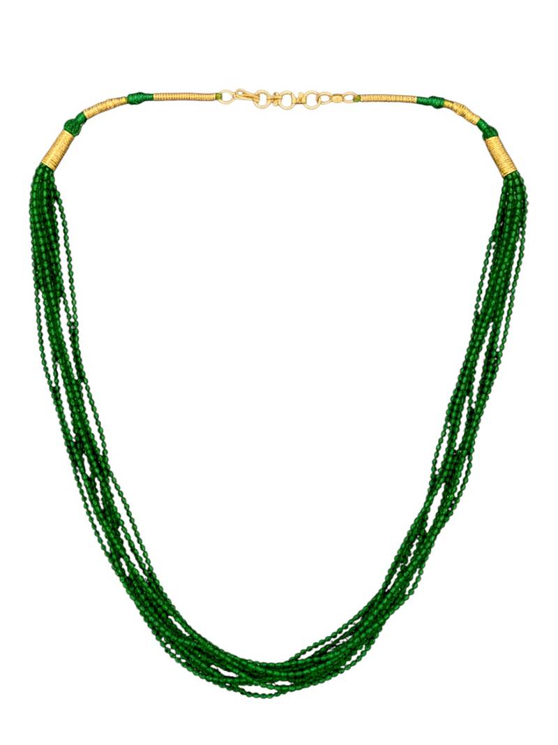 Gold plated green beads multi layer necklace and chain