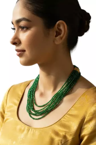 Gold plated green beads multi layer necklace and chain