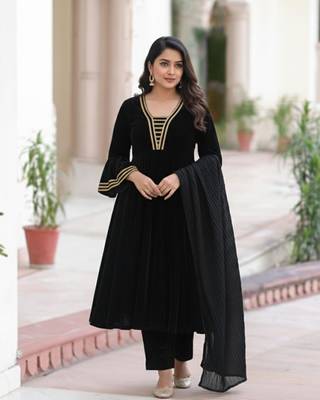 Black Velvet Gotta Lace Work Anarkali 1