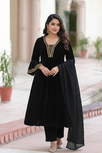 Black Velvet Gotta Lace Work Anarkali