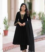 Black Velvet 3 Pc Anarkali with Beautiful Gotta Lace Work 