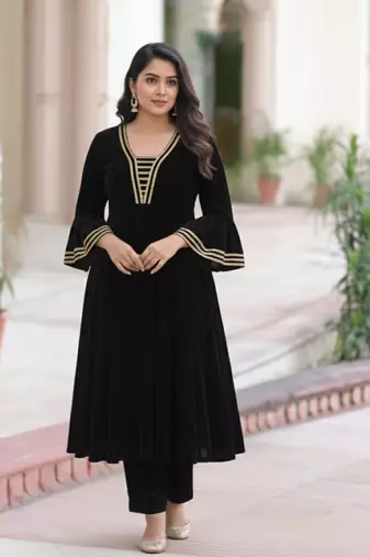 Black Velvet Gotta Lace Work Anarkali