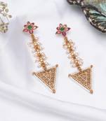 Abhika creations gold-toned floral top triangle dangler earrings with pearl detailing