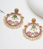 Abhika creations gold-toned peacock chandbali earrings with pink stones & pearl drops