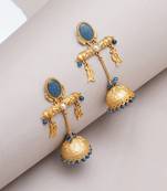 Abhika creations gold-toned blue stone jhumka earrings with fish charms